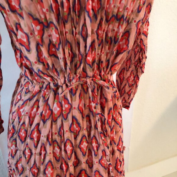 BANJANAN Women’s Tiered Dress Size M Midi Maxi Orange White Bohemian Designer - Picture 4 of 16